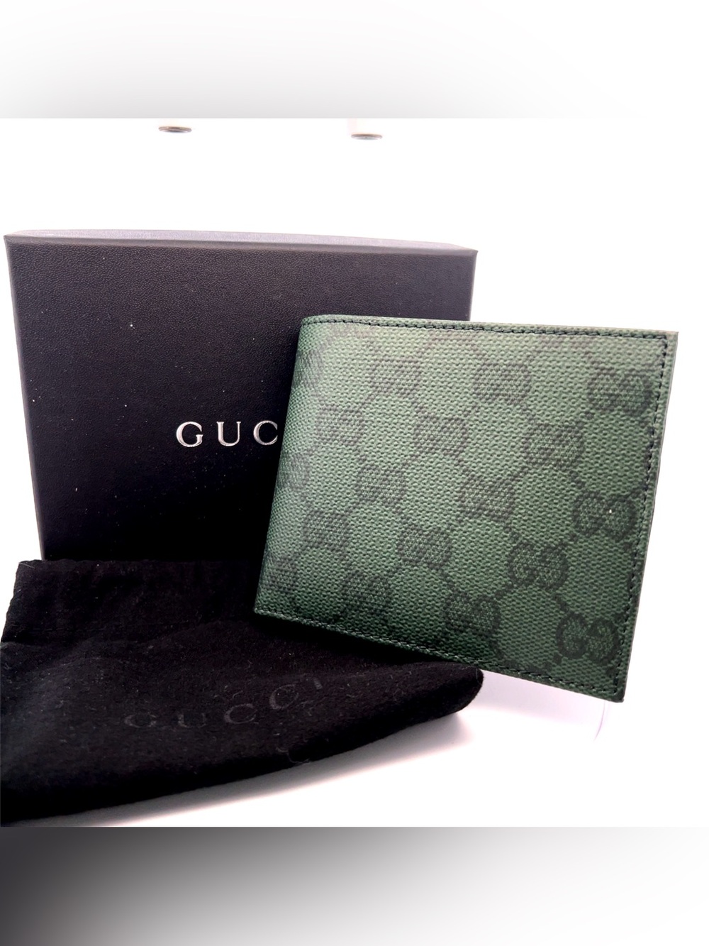 Gucci Essence Classic bi-fold wallet dark green gg canvas